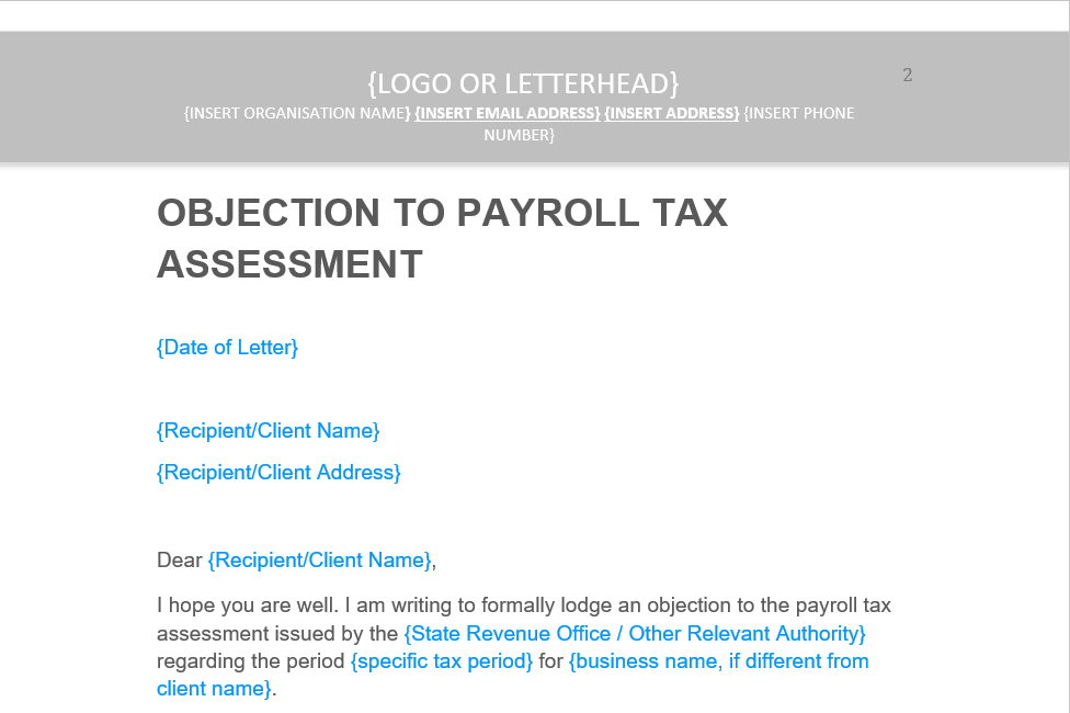 Objection to Payroll Tax Assessment Letter - Image 3