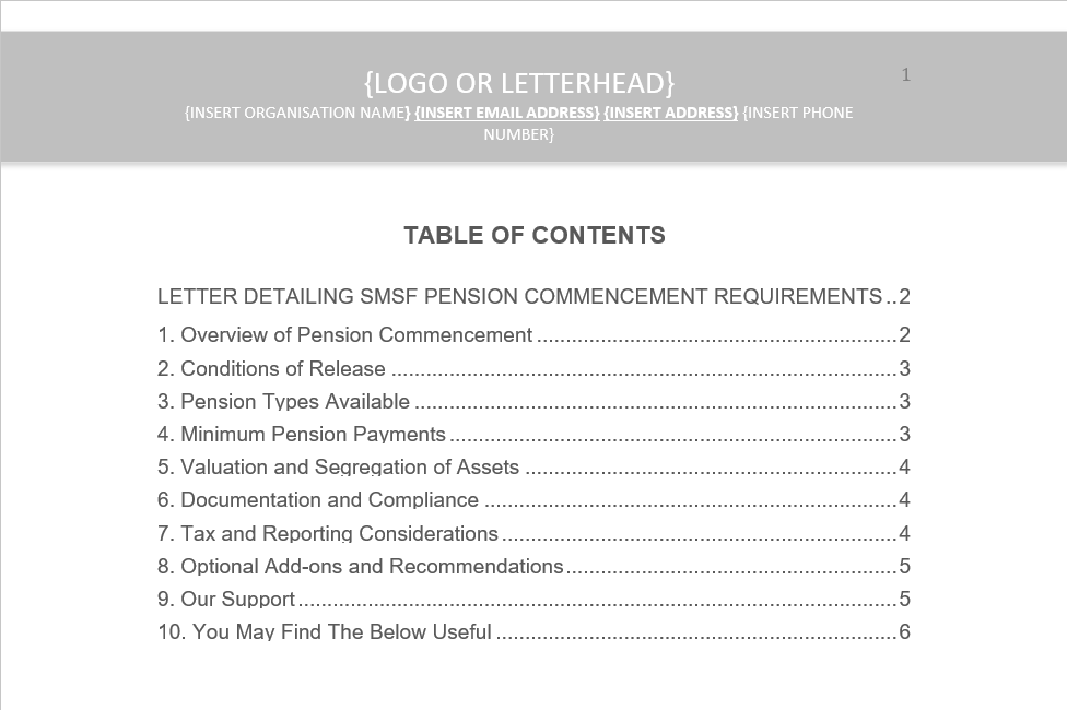 Letter Detailing SMSF Pension Commencement Requirements - Image 2